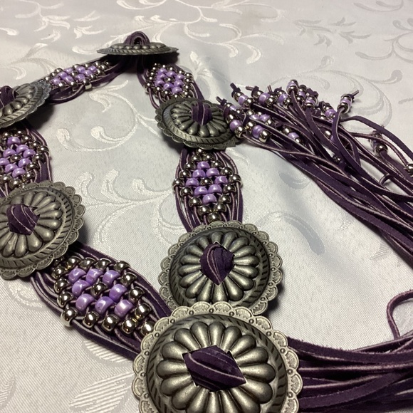 PURPLE. CONCHO BELT. FRINGED 30 in plus 17β fringed πππππππ - Picture 3 of 9